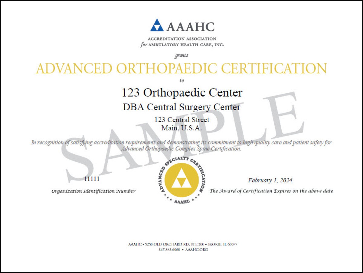 Advanced Orthopaedic Certification Complex Spine Certificate AAAHC